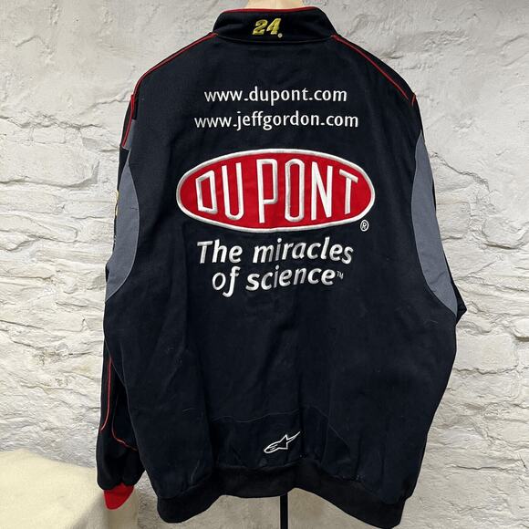 Jeff Hamilton NASCAR Jacket Mens 2XL XXL Black 24 Jeff Gordon Flames VINTAGE - Picture 2 of 15